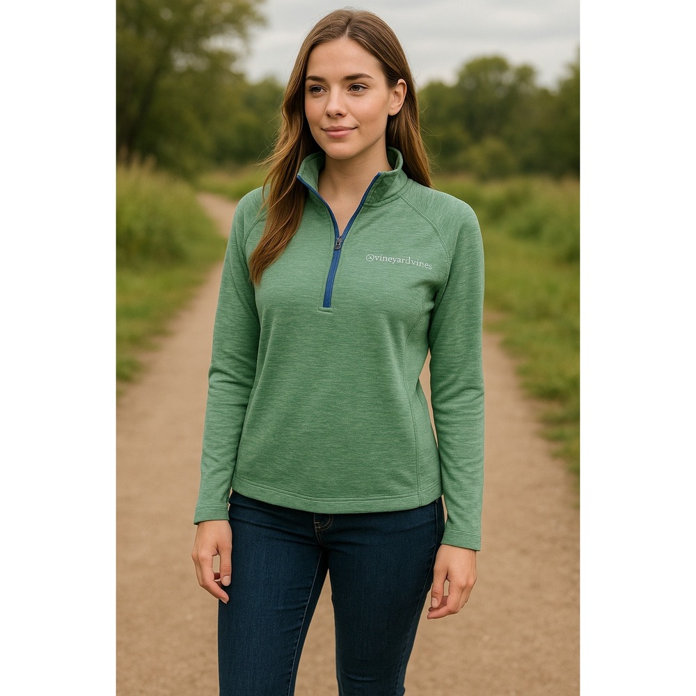 Vineyard Vines Women Green Quarter Zip Performance‎ Pullover Top XS